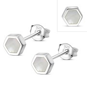Mother of Pearl Hexagon Silver Stud Earrings, e373st